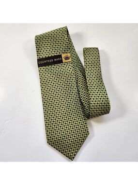 Countess Mara Silk Tie New Green & Black Patterned Men’s Necktie Classic Style